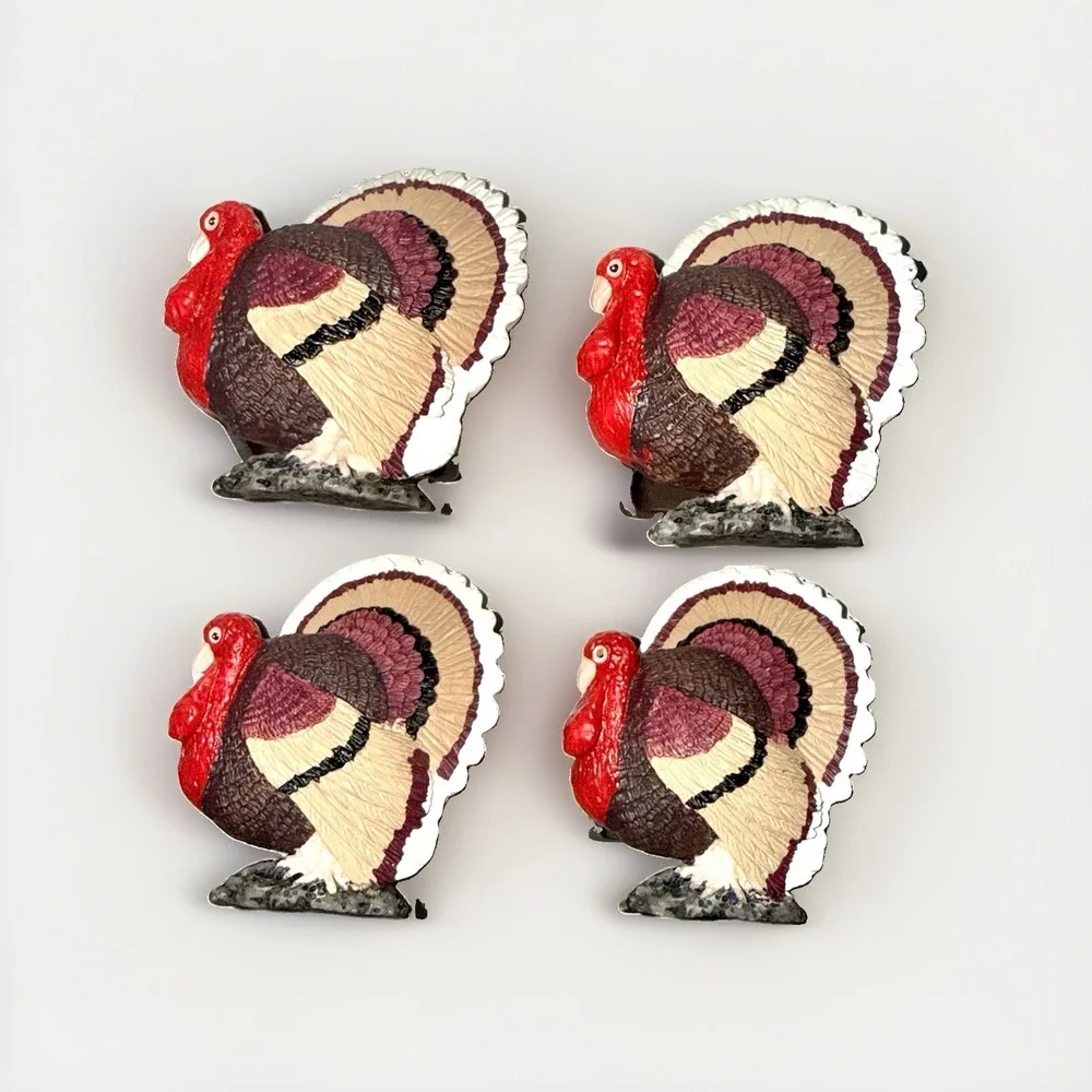 Vintage Turkey Napkin Rings Set of 4 Resin Thanksgiving Fall Harvest Table Decor